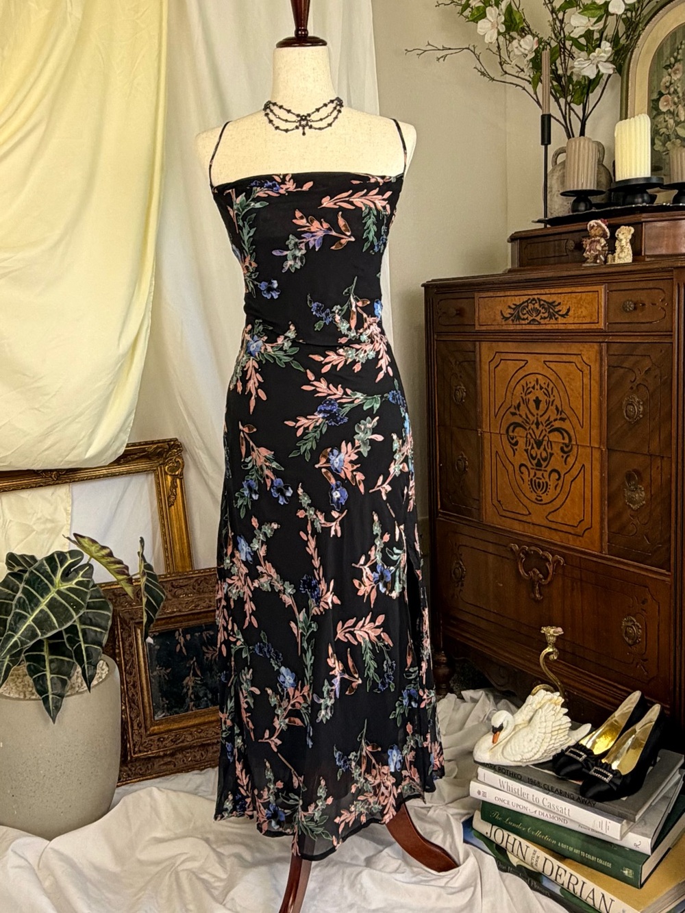 ASTR Floral Maxi Slip Dress Summer 90s Grunge Whimsygoth L Fairy Chic